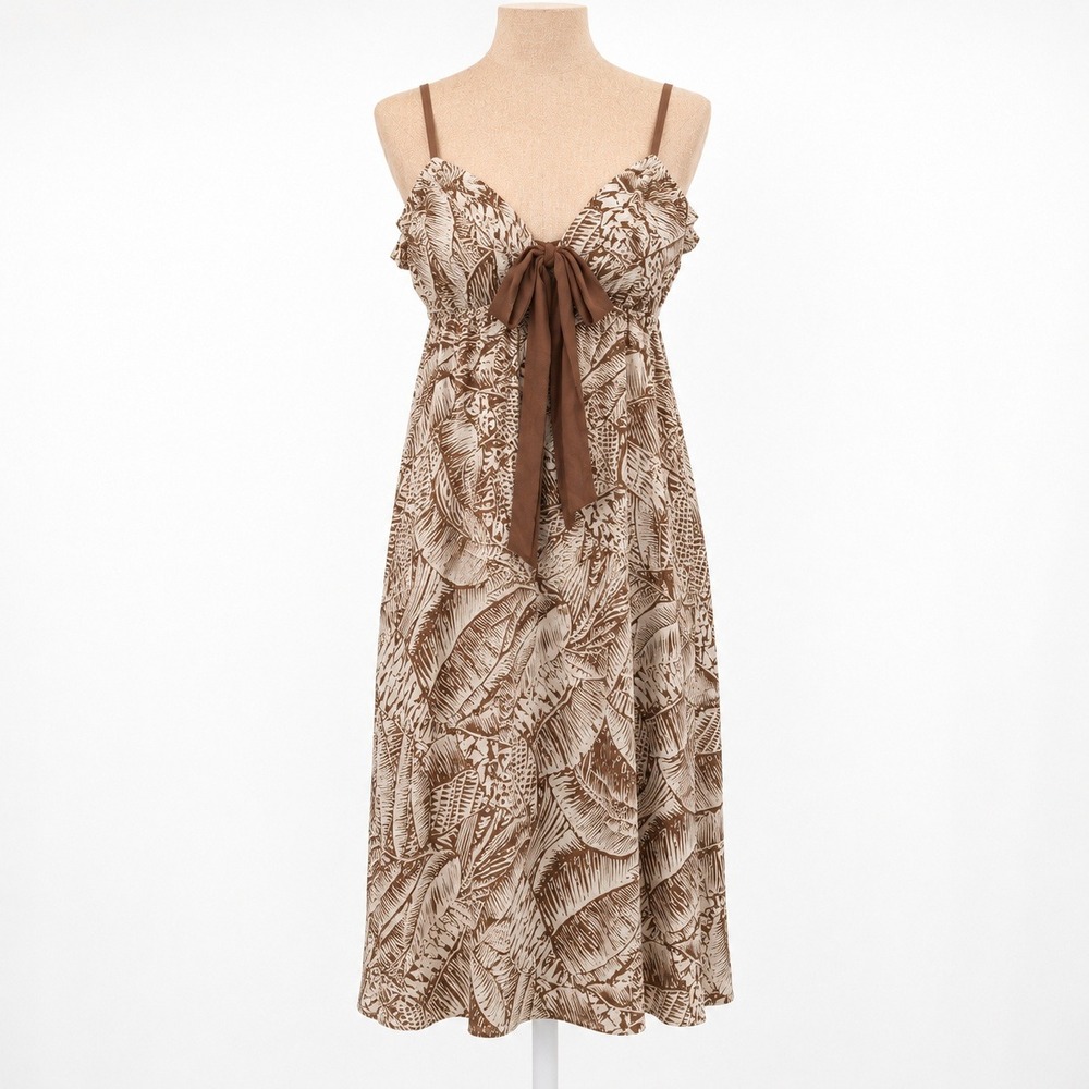 Vintage Y2K 100% Silk Babydoll Dress Size 12 Brown Indie Forest Fairy Romantic